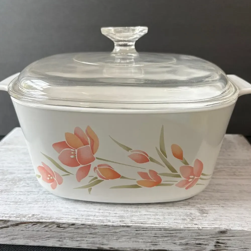 Corning Ware Peach Floral Casserole Dish 3 Liter 5-A-3-B